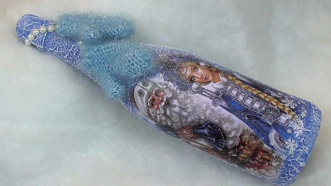 Новогодний декор бутылки шампанского/New Year bottle decor