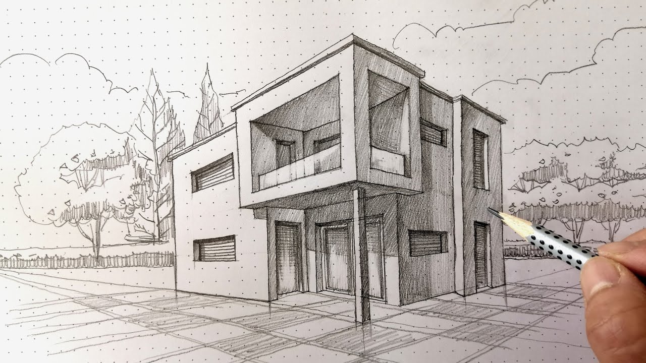 Wie man ein Haus in 2-Punkt Perspektive zeichnen #drawing