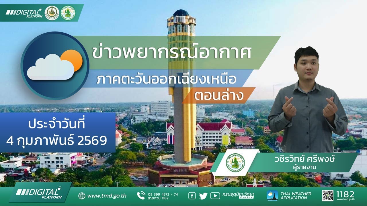 พยากรณ์อากาศอีสานตอนล่าง ประจำวันที่ 4 กุมภาพันธ์ 2569