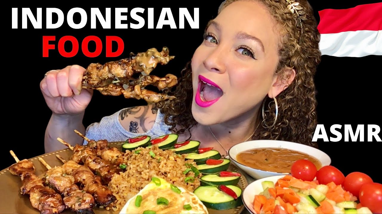 EATING NASI GORENG & SATE AYAM|(Fried Rice & Chicken Satay) ASMR MUKBANG INDONESIA| PandaEats ASMR