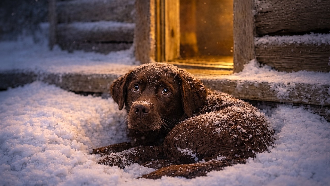 This Labrador was safer in -18°F snow than behind a closed door