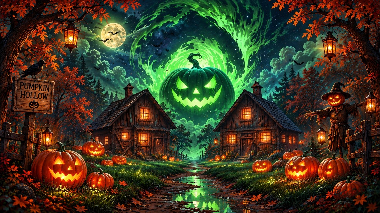 Relaxing Spooky Halloween Ambience 🎃 Cozy Pumpkin Cottage in Autumn Mist 👻 Best Halloween Music