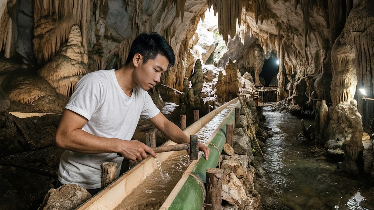 Surviving Alone: Installing a Mountain Water Pipeline from a Cave to My Farm