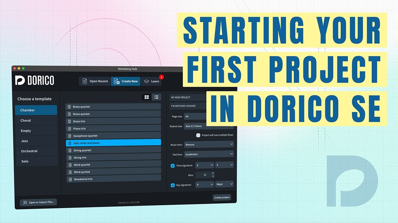 Начало вашего первого проекта | Начало работы с Dorico SE