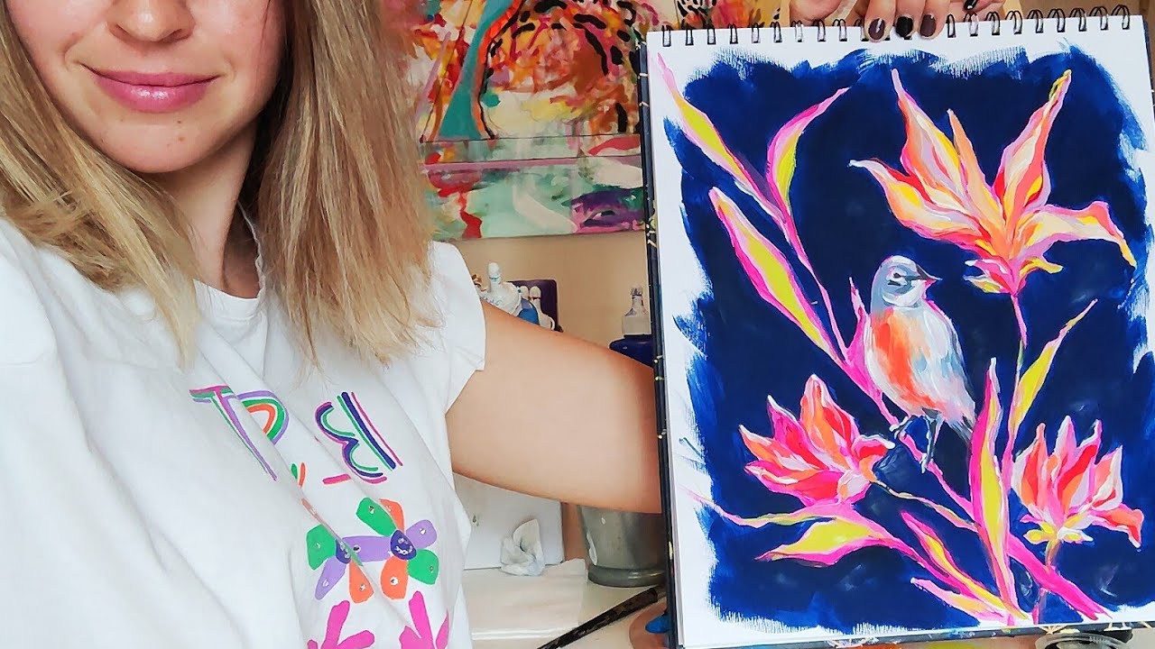 Как да нарисувам птица и цветя? How to paint birds and flower? How it's made.