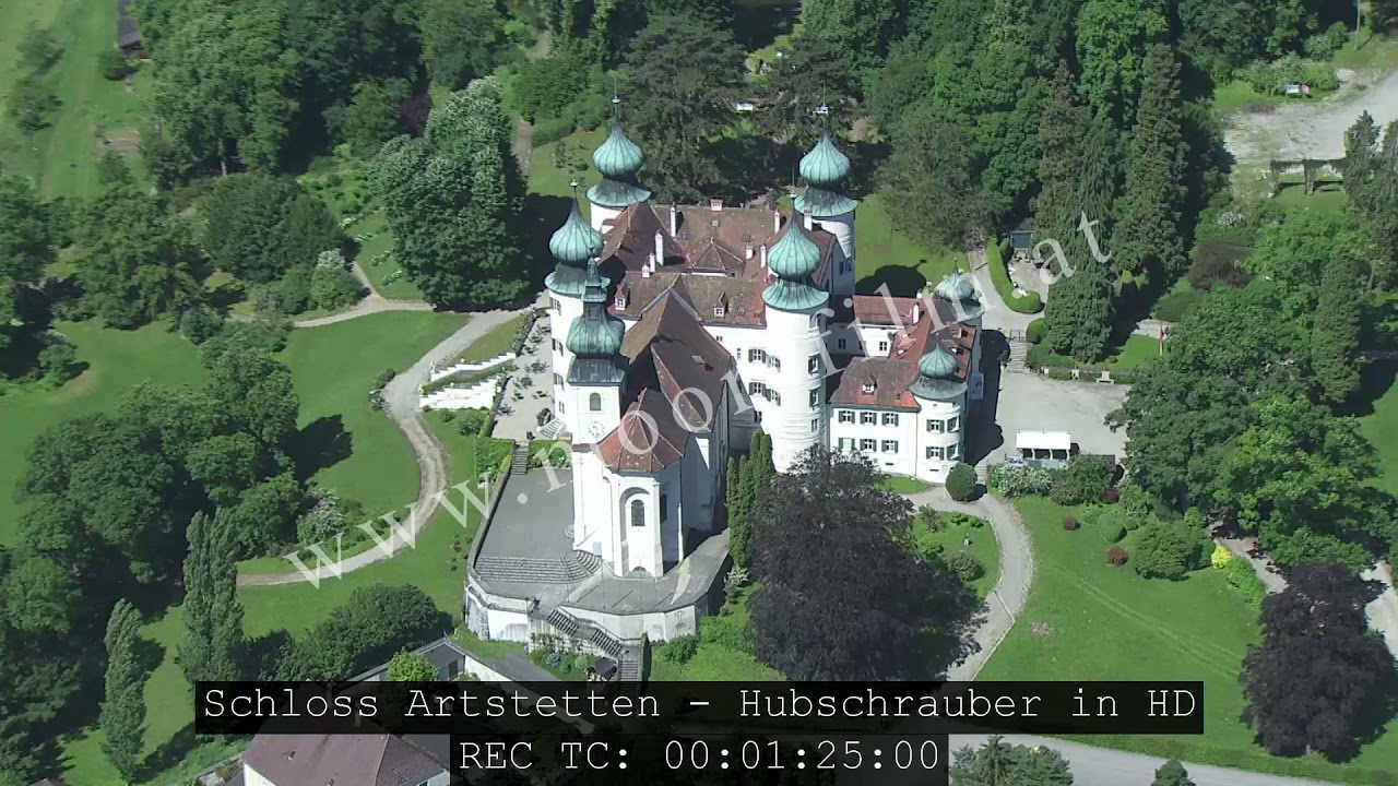 Flugaufnahmen Hubschrauber - Schloss Artstetten in HD mit Timecode im Bild
