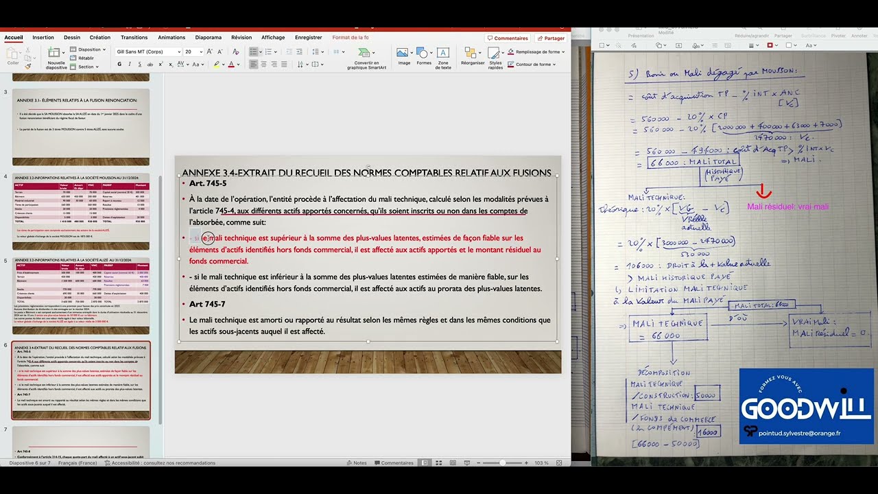 Corrigé annale UE4 DSCG 2025 :  MALI DE FUSION -DOSSIER 3 question 5.