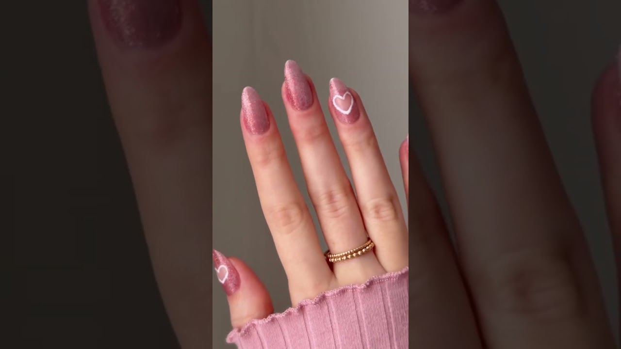 How to Paint Simple Heart Nail Art on Cat Eye Nails 💖 