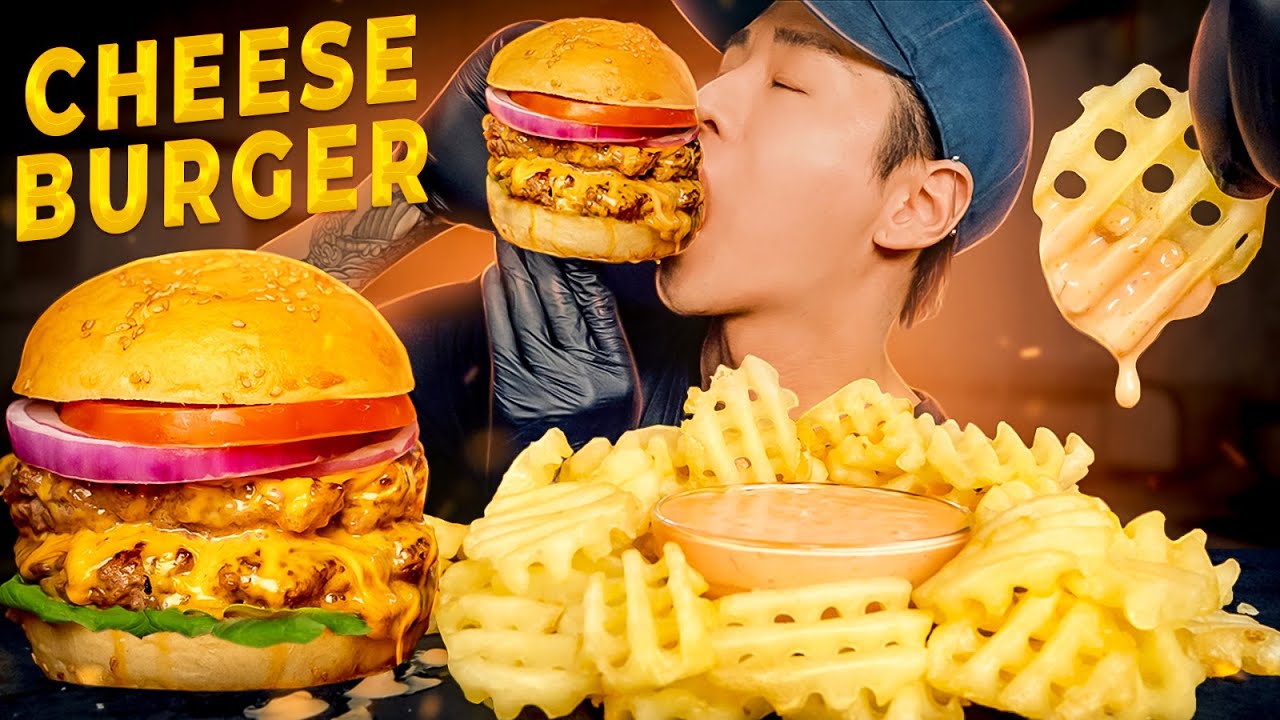 ASMR CHEESEBURGER & WAFFLE FRIES MUKBANG 먹방 | COOKING & EATING SOUNDS | Zach Choi ASMR