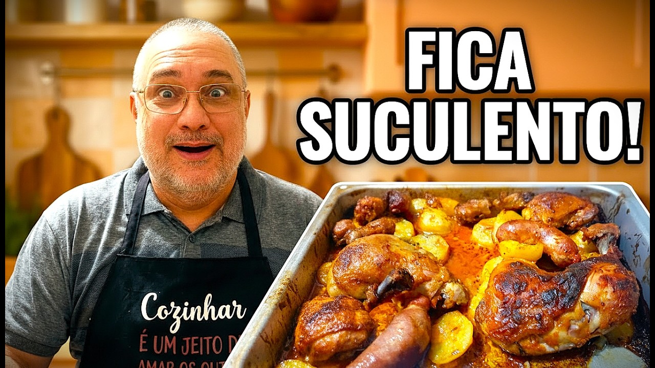 COXA E SOBRECOXA COM BATATAS E LINGUIÇA NO FORNO | RECEITA FÁCIL E SUCULENTA