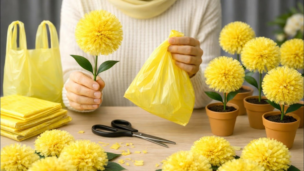 पॉलीथिन और प्लास्टिक बोतल से गुलदस्ता बनाने का तरीका /EASY POLY BAG & PLASTIC SHOPPING BAG BOUQUET 