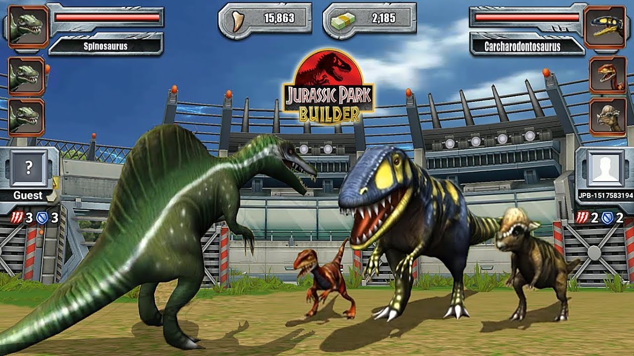 SPINOSAURUS VS CARCHARODONTOSAURUS AND VELOCIRAPTOR - JURASSIC TOURNAMENT || JURASSIC PARK BUILDER