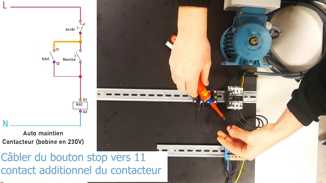 C&acirc;blage d'un auto maintien par un contacteur | MONTAGE