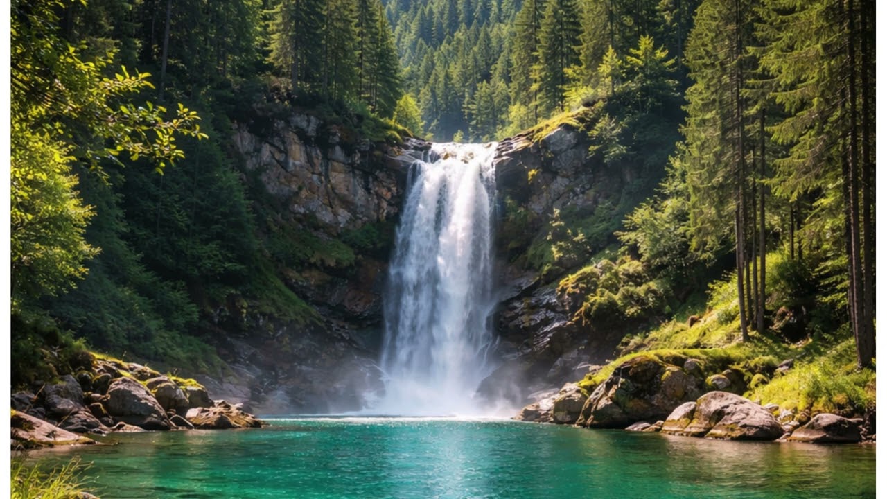 Чудовий літній водопад. A wonderful summer waterfall. Релакс