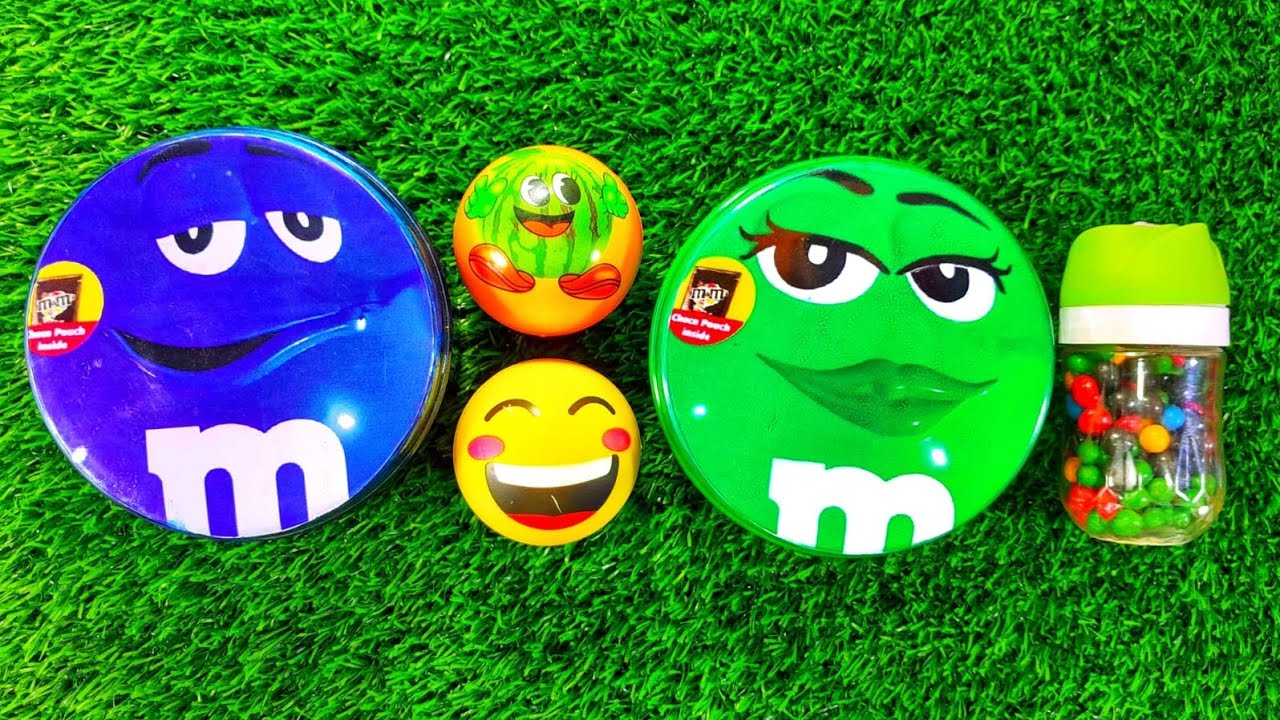 Satisfied ASMR Video | Unboxing M&M's candy with Squishy Bolls with Rainbow 🌈 Candy