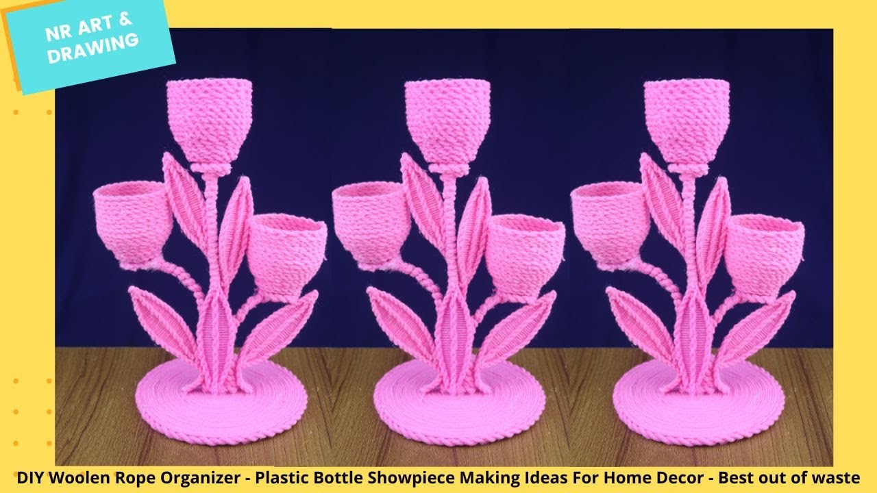 DIY Woolen Rope Organizer - Plastic Bottle Showpiece Making Ideas For Home Decor - Best out of waste