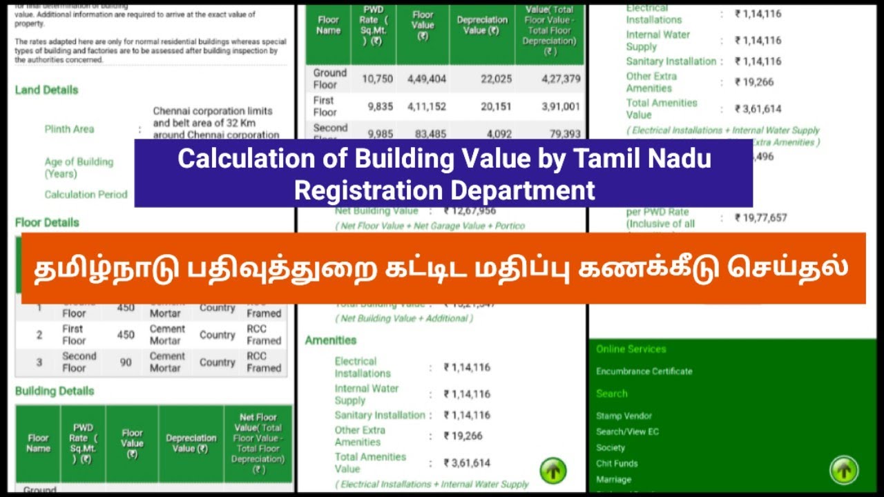 How to calculate Old Building Value Chennai?தமிழ்நாடு பதிவுத்துறை கட்டிட மதிப்பு கணக்கீடு#tnreginet