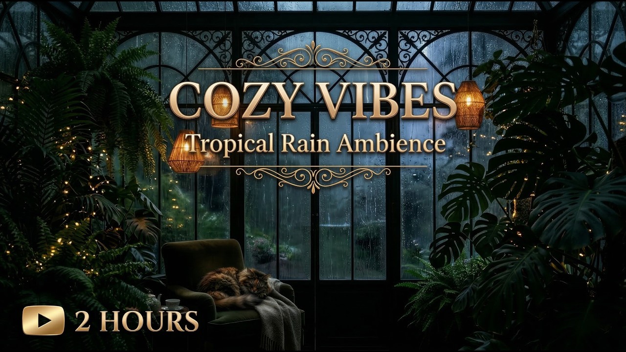 Tropical Rain & Kitty｜Soothing and Relaxing Rain Sounds｜Study & Work Relax｜Tropical Rain Ambience