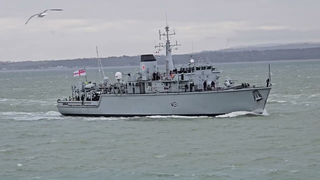 HMS Cattistock  coming into Portsmouth in windy conditions 