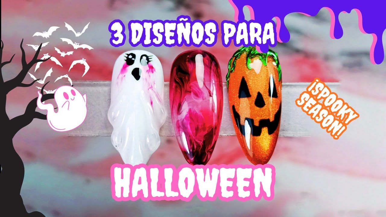 3 DISEÑOS RÁPIDOS Y FÁCILES DE HACER EN UÑAS | Halloween Nails | UÑAS para HALLOWEEN PASO A PASO