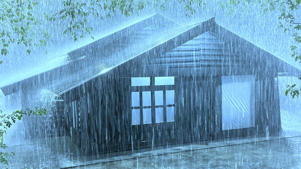 Immersed in a Deep Sleep with Pouring Rain & Fierce Thunder on the Fragile Metal Roof in Dark Night