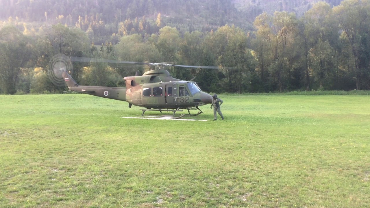 Slovenian Army Bell 412 taking of at helipad Mojstrana West