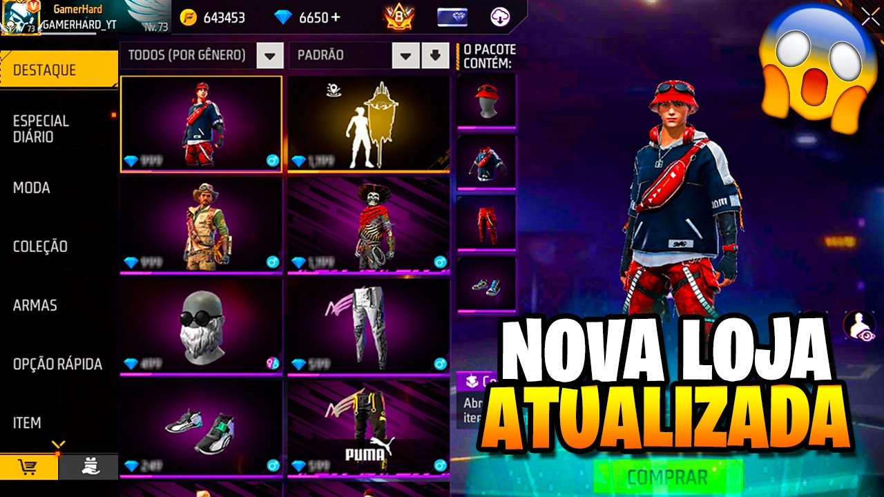 GARENA PIROU! NOVA LOJA COM BANDEIRÃO, BARBINHA, TENIS E CALÇA ANGELICAL E MUITO MAIS  NOVIDADES FF