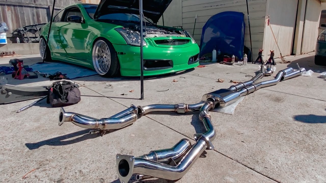 G35 с Nos получает полный выхлоп Motordyne (установка, обороты, тяга, хлопки)