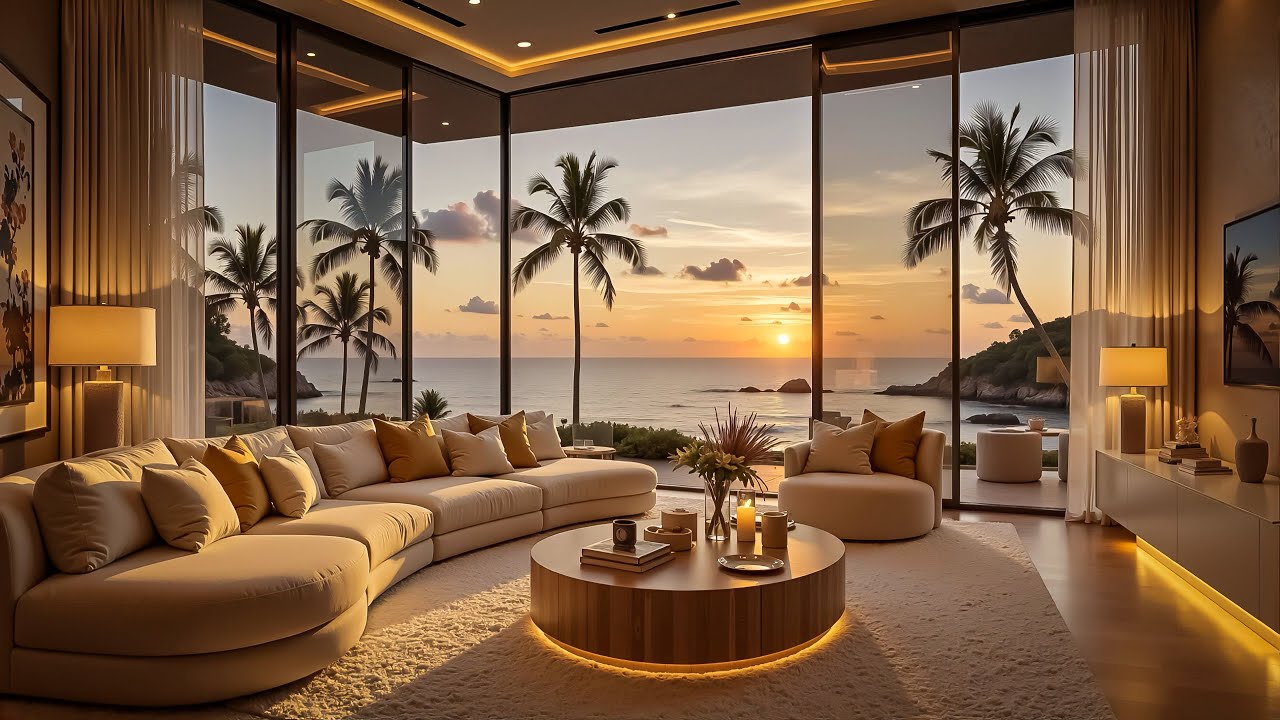 Peaceful Sunset at Seaside Living Room 🏝 Relaxing Jazz Instrumental Music for Study, Work