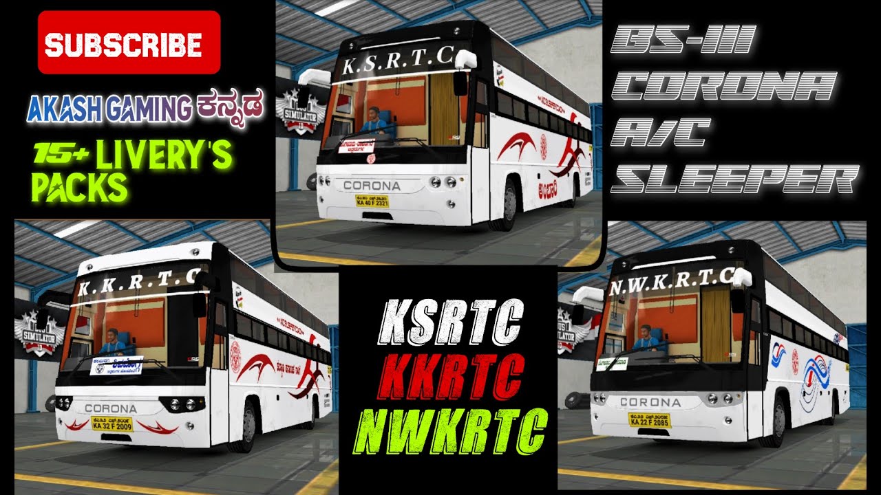 🟡🔴 ll Corona Bs3 A/C SLEEPER ll Ksrtc ll kkrtc ll Nwkrtc ll 15+  livery's pack release ll 🟡🔴