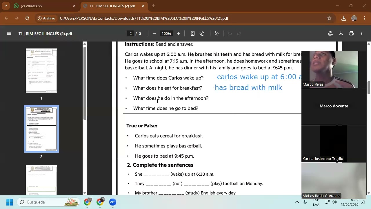 TEMA 1 I BIM INGLÉS SEC II