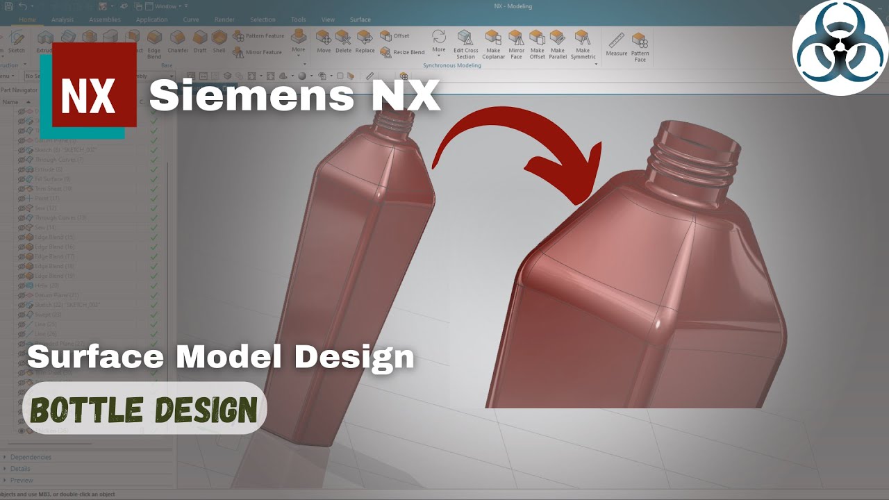 Siemens NX — Пример моделирования поверхности || Конструкция бутылки для воды (пластик)