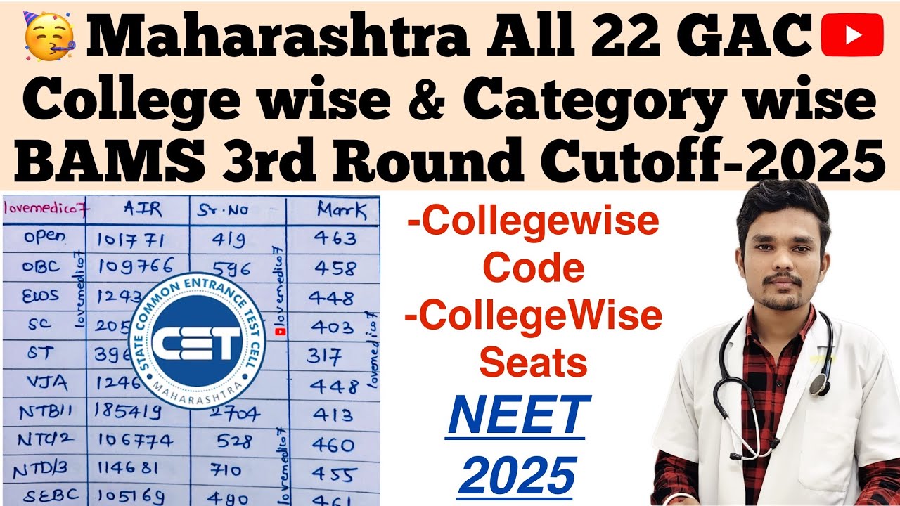 🔴Maharashtra All 22 GAC CollegeWise Round 3 Cutoff🥳#neet #neet2025 #bams #cutoff #subscribe #feed 