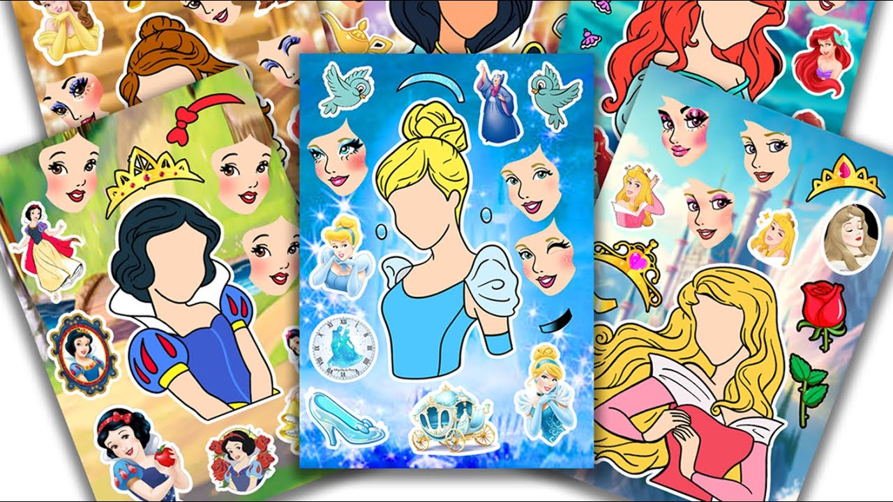 Peel & Play💞Incredibox Sprunki Sticker Book - Pretty Snow, Cinderella, Aurora, Ariel, Belle, Jasmine