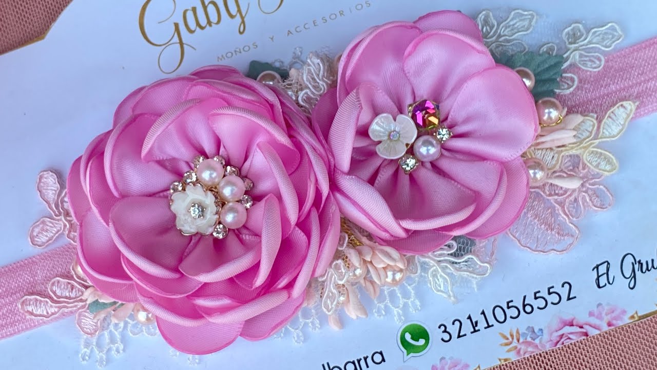 TIARA ELEGANTE (listón satinado 2.3cm) flores 🌹 hechas a Mano 🖐️