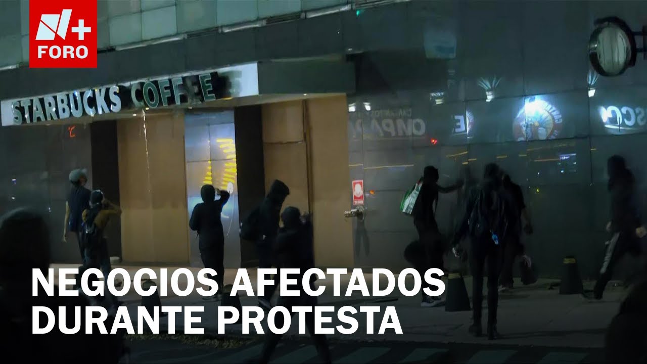 Sujetos encapuchados vandalizan cafetería durante marcha pro Palestina en Reforma - Las Noticias