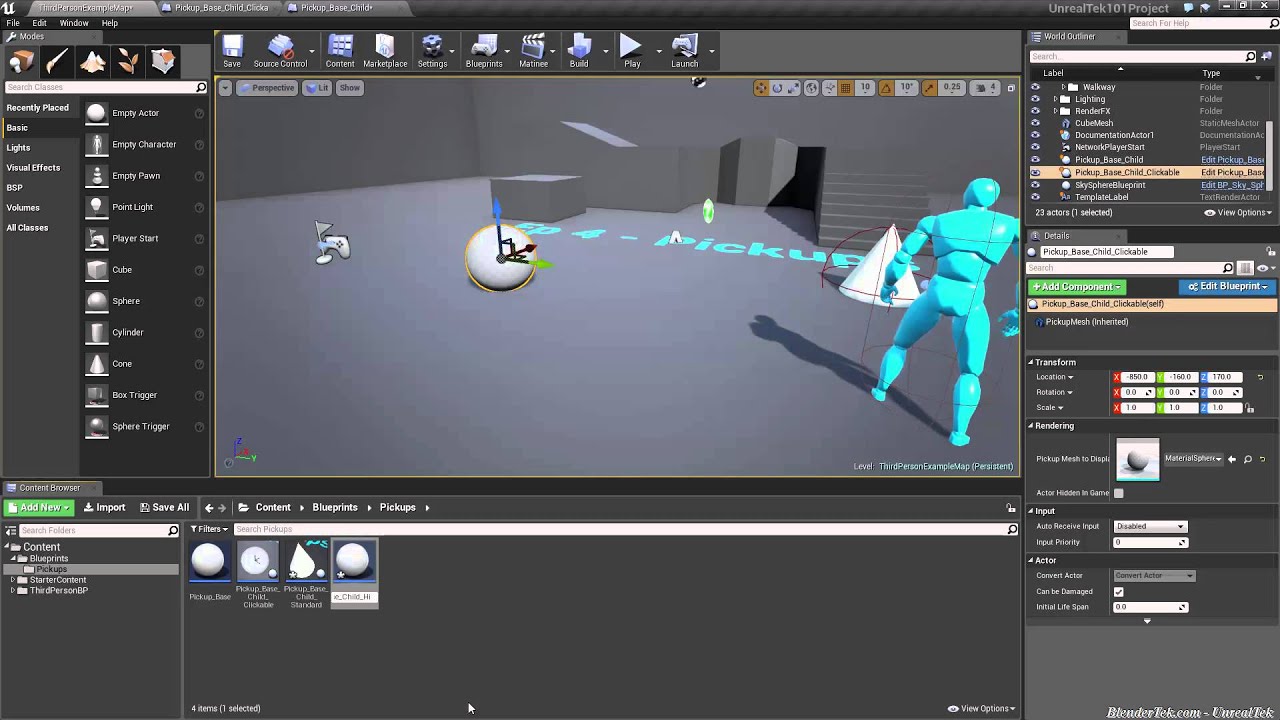 Unreal Engine 4 101 Ep. 5: Interactable Pickups for our Game: Clickable, Overlap, Highlight & Moving