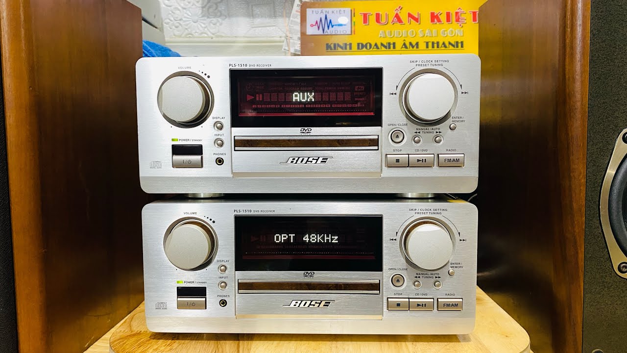 2 Amply Bose #PLS #1510 mặt đẹp, trên remote zin chạy full chức năng, dưới ko hát CD. Giá trong clip