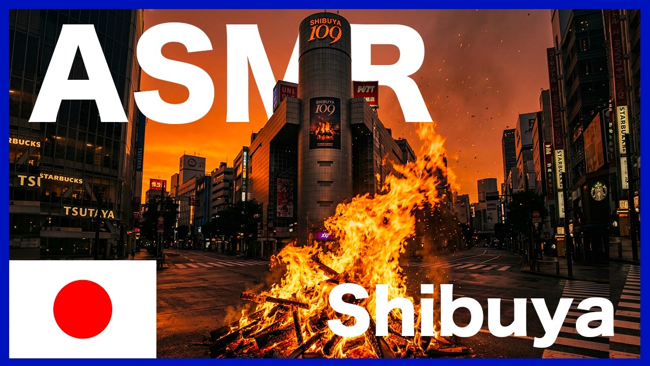 Calm Bonfire in Shibuya Crossing | Soft Fire ASMR for Sleep (4K)