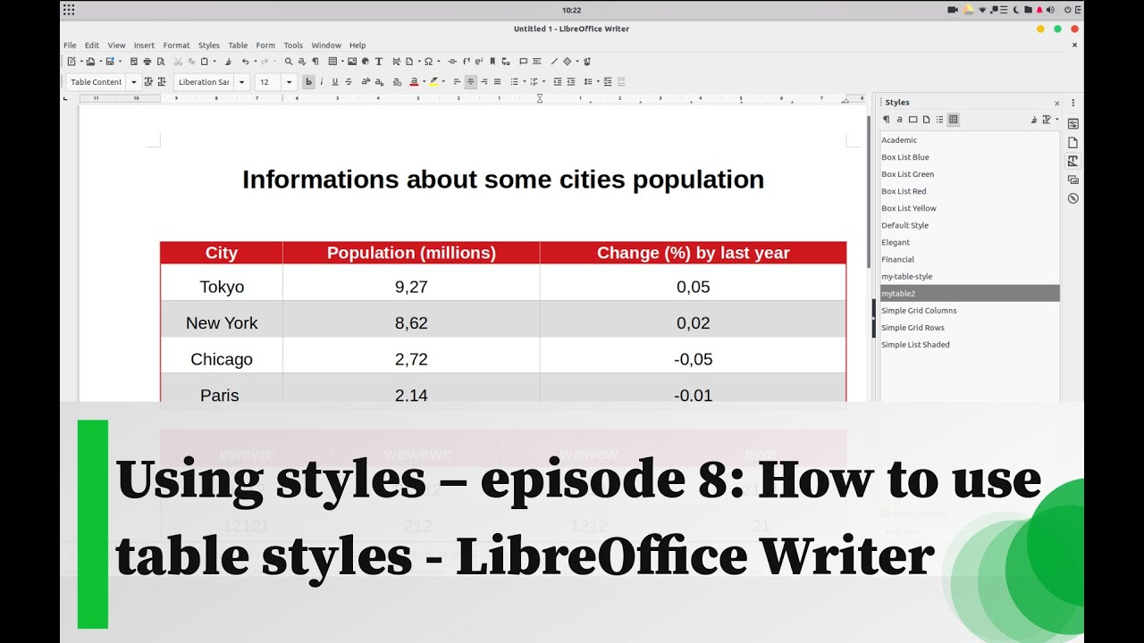Using styles &ndash; episode 8: How to use table styles - LibreOffice Writer