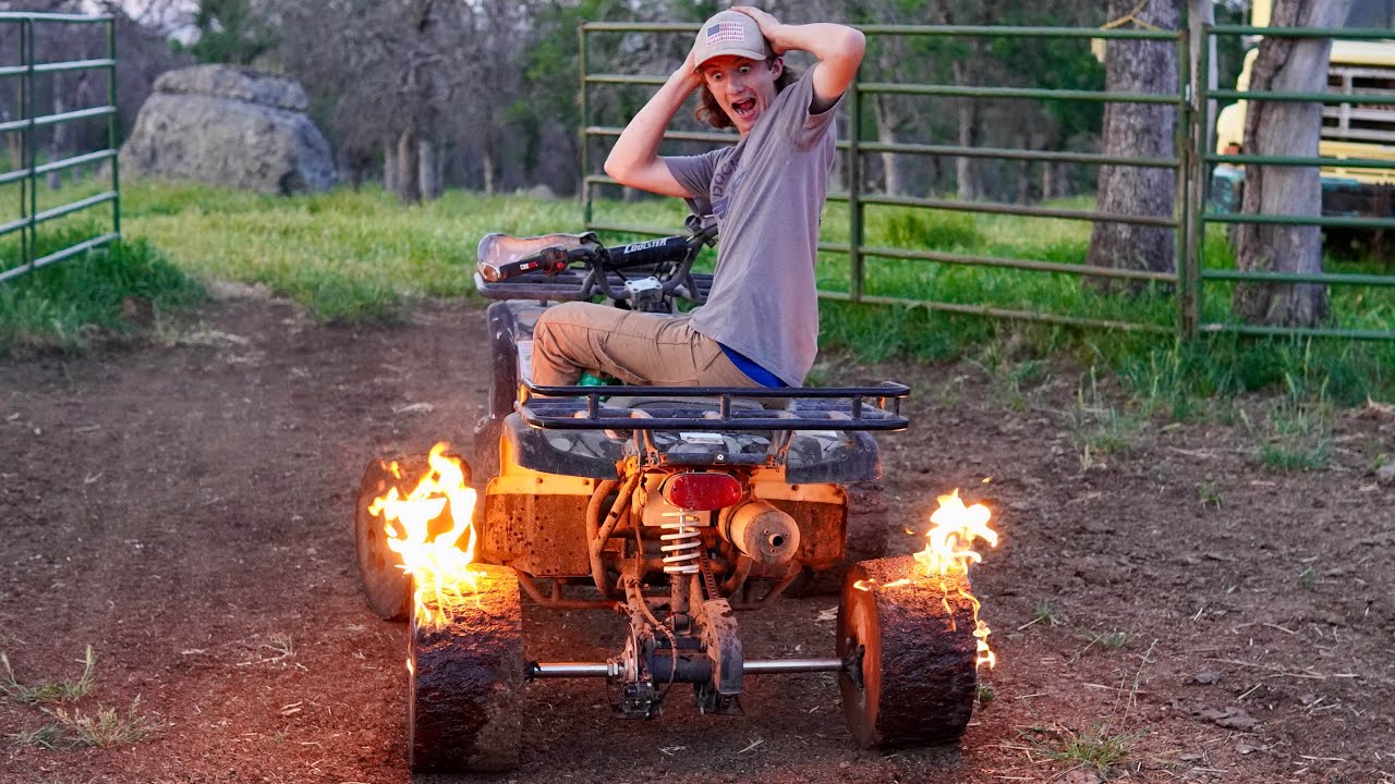 I Destroyed My Log Wheels by lighting them on Fire + Drifting