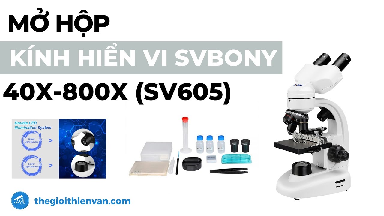 Mở Hộp Kính Hiển Vi Quang Học SVBONY 40X-800X (SV605) | KHV Giá Rẻ Chất Lượng Cao