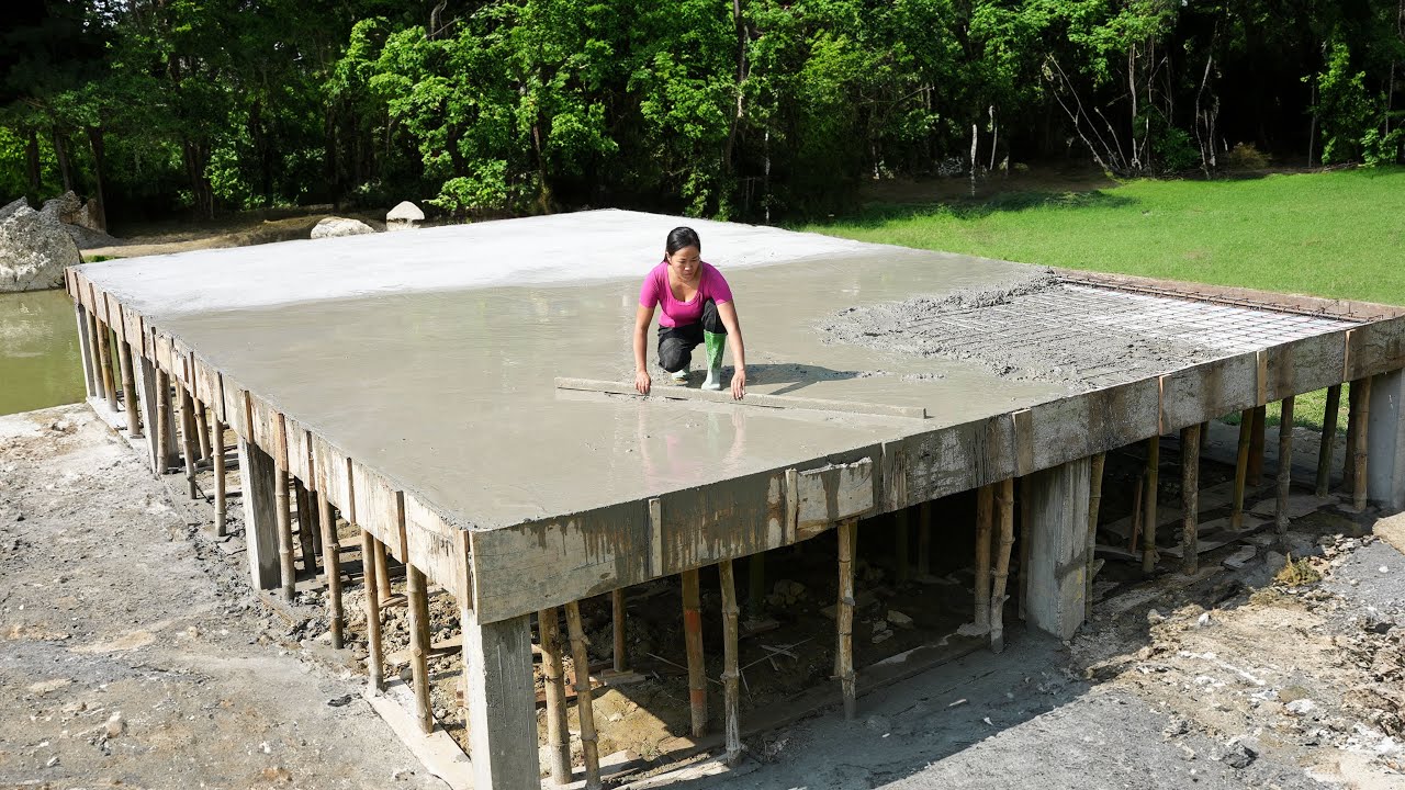 Full Video: Solo Female Builder Crafts Lake House &ndash; Solid Base, Sloped Roof, Stone Finish