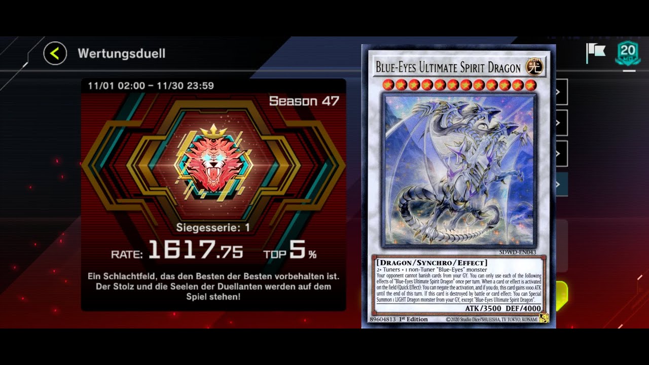 Blue-eyes white dragon - Master Rank Rating Duels - Top 5% [Yu-Gi-Oh! Master Duel]