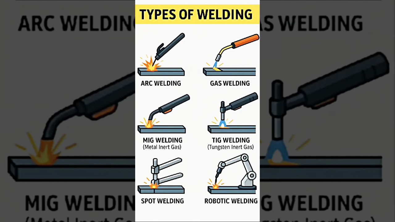 Types of weldings | Common type of weldings | Arc welding | MIG welding | TIG welding | Gas welding