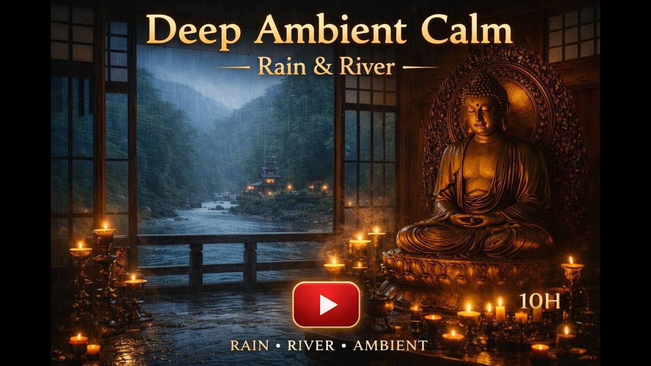 Meditation Music to Relax Mind & Body | Rain & River Sounds | 10 Hours of Deep Ambient Calm