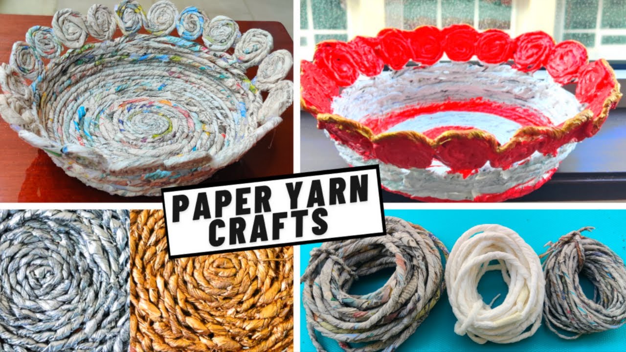 How To Make Yarn Out Of Paper|Paper Thread Crafts|DIY Newspaper Yarn Basket Tutorial