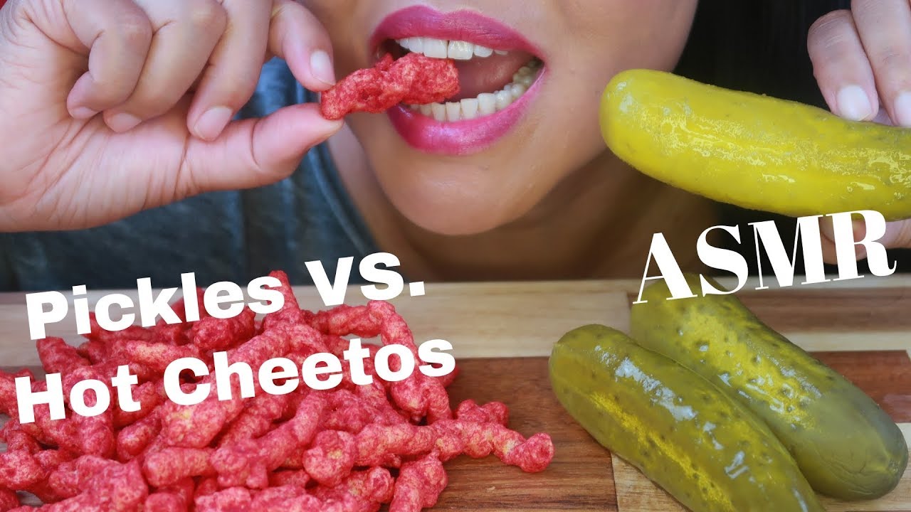 ASMR - Pickles VS.  Hot Cheetos - Who Crunched It Better? Request (No Talking)