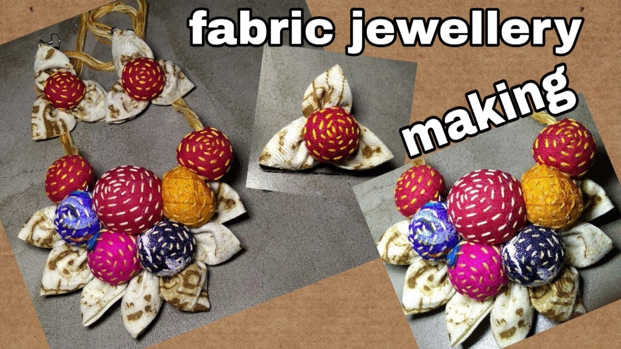 Katha stitch cotton ball fabric neckpiece earrings brooch making