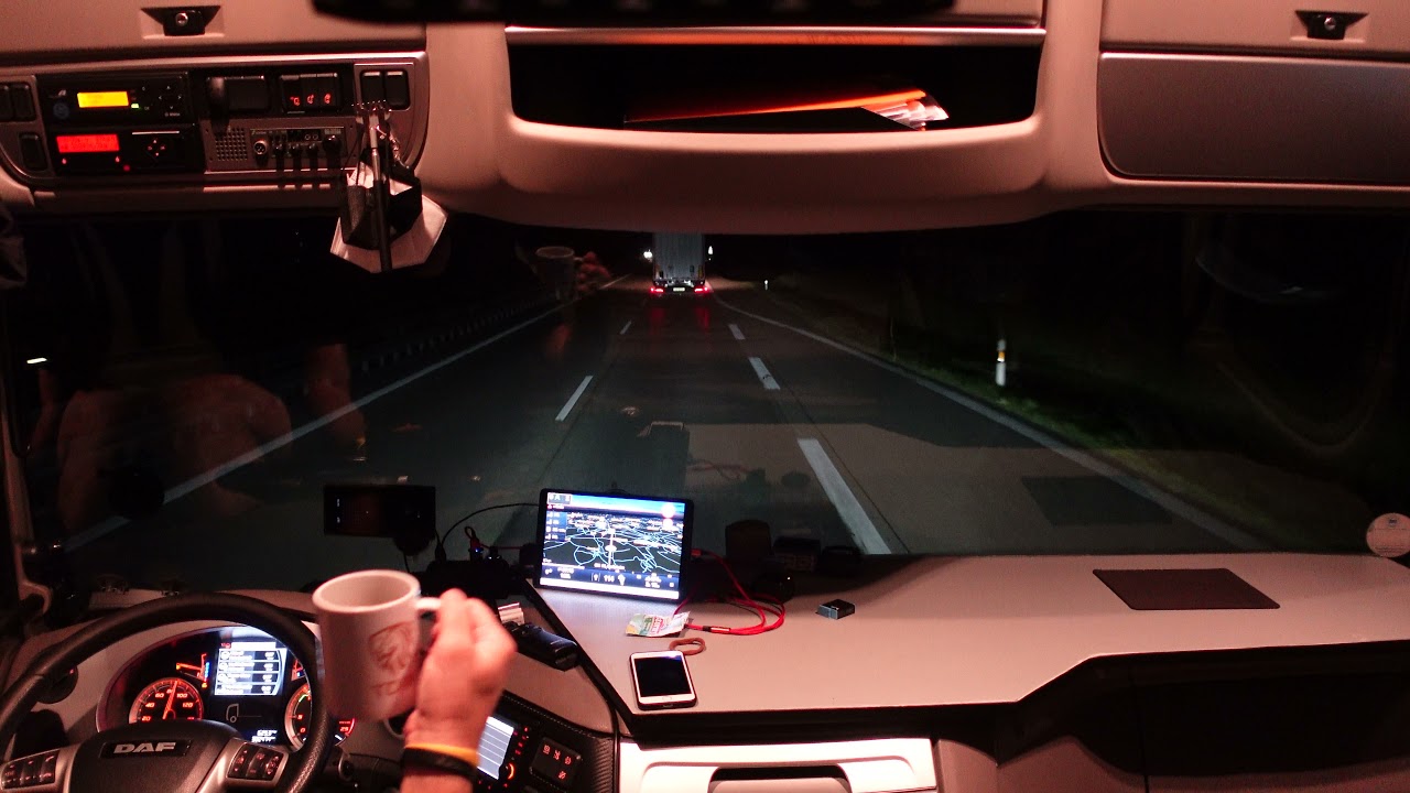 truck driving DAF XF  ,night drive A6 recorded with SONY ZV 1